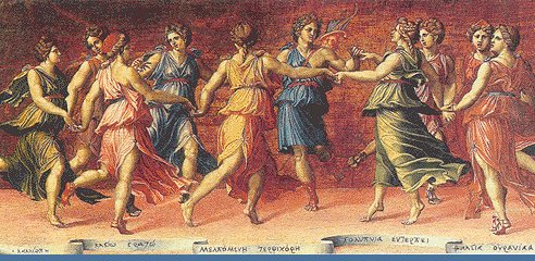 "Musas danzando con Apolo", de Baldassare Peruzzi. Siglo XVI